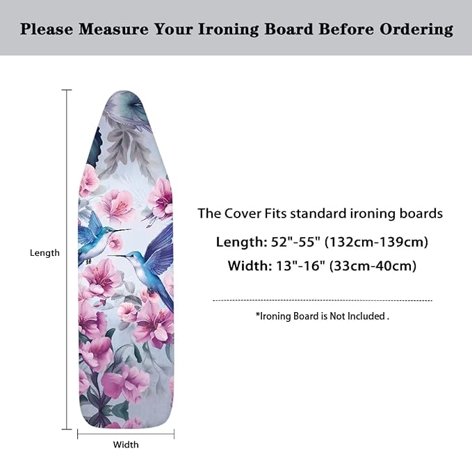 Hummingbird Floral Ironing Board Cover Elastic Edge, Heavy Duty Iron Pad Covers