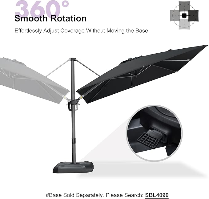 PURPLE LEAF 9 Feet Square Cantilever Umbrella Patio Umbrella with Base Outdoor Umbrella Aluminum Offset with 360-degree Rotation for Garden Deck Pool Patio Black