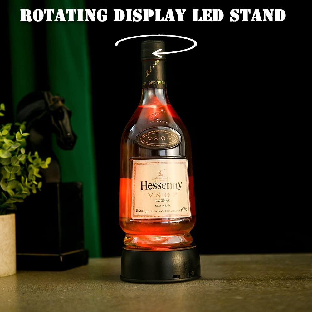 IFOLAINA Rotating Display Stand Led Light Base Colorful Lighted Spinning Statue Tumbler Display Platform for Cup Bowl Trophy Crystal Glass Art - Black