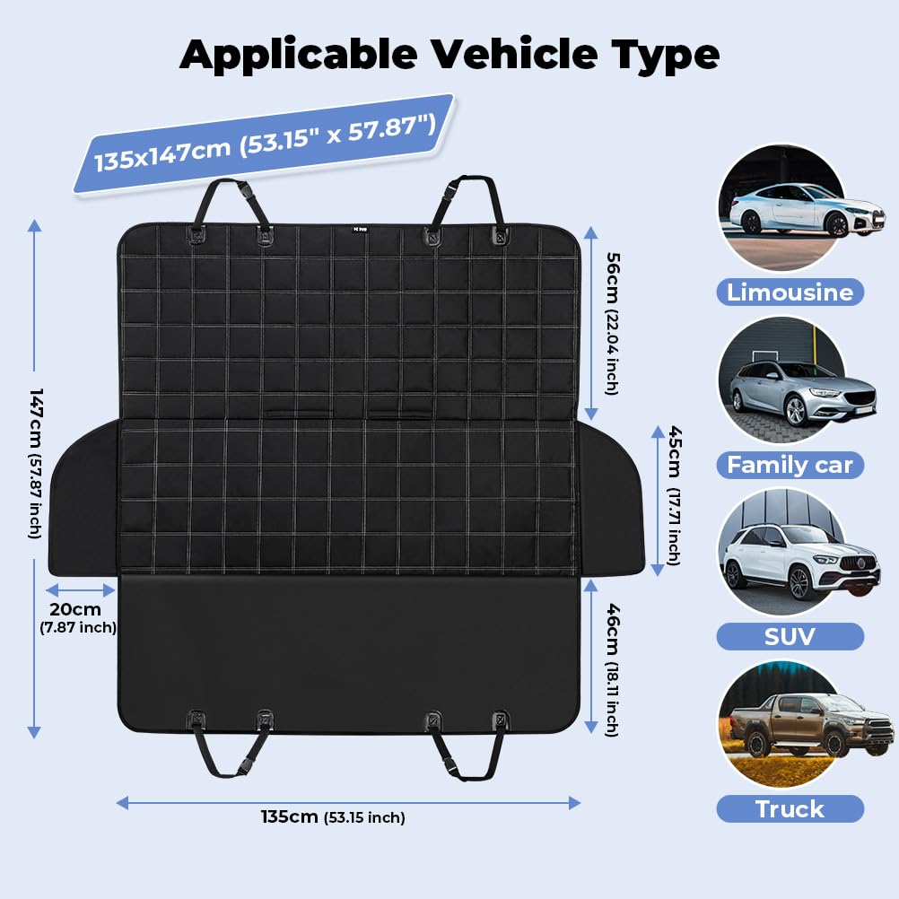 KYG 4-in-1 Waterproof & Scratch Proof & Nonslip Seat Cover Dog Hammock for Car Back Seat with Seat Anchors, Machine Washable, Durable, Dog Car Hammock Universal fits Cars Trucks SUV 135x147cm