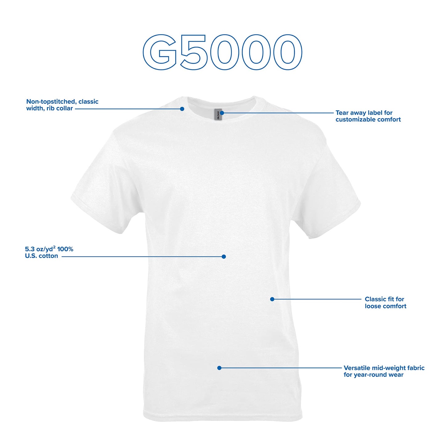 Gildan Men's 10-Pack Heavy Cotton Adult T-Shirt (G5000), White, Medium