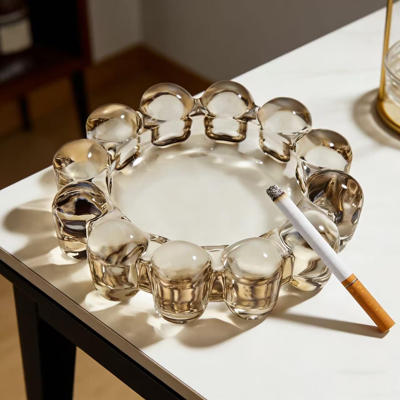 khtumeware Chic Smoky Bubble Glass Candle Dish – Modern Clear Glass Candle Holder for Tealights & Diffusers, Decorative Tray for Home & Tabletop Decor(1 Pack)