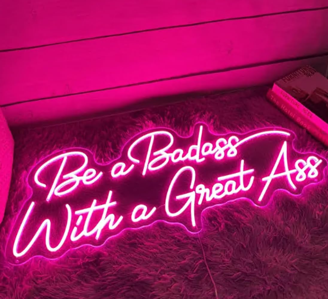 Be A Badass With A Good Ass Neon Sign, Custom Home Gym LED Neon Light Workout Yoga Bar Fitness Club Wall Decor Art, Gift For Gym Lover Size:25.5" x 12.5"