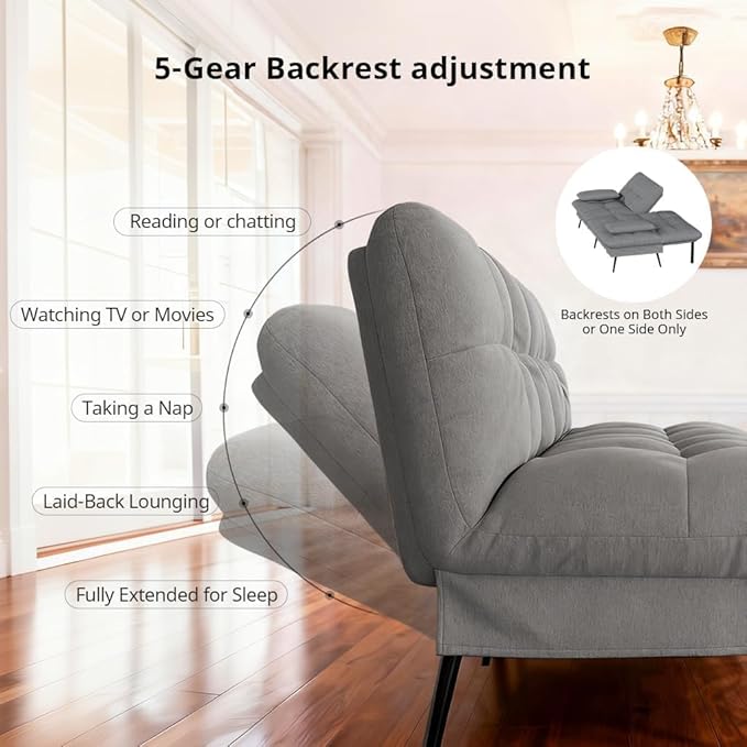 COMHOMA 72″ Futon Sofa Bed, Convertible Fabric Couch