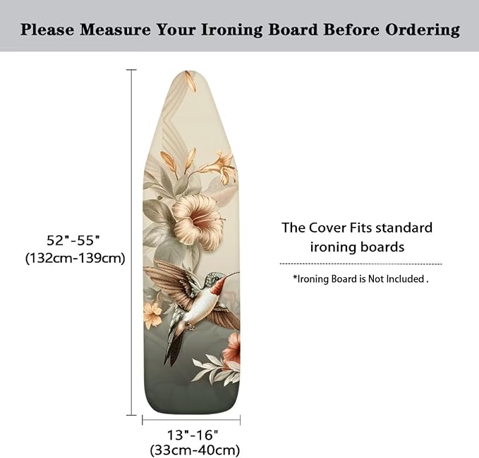 Vintage Hummingbird Floral Ironing Board Cover Heat Reflective Anti-dust