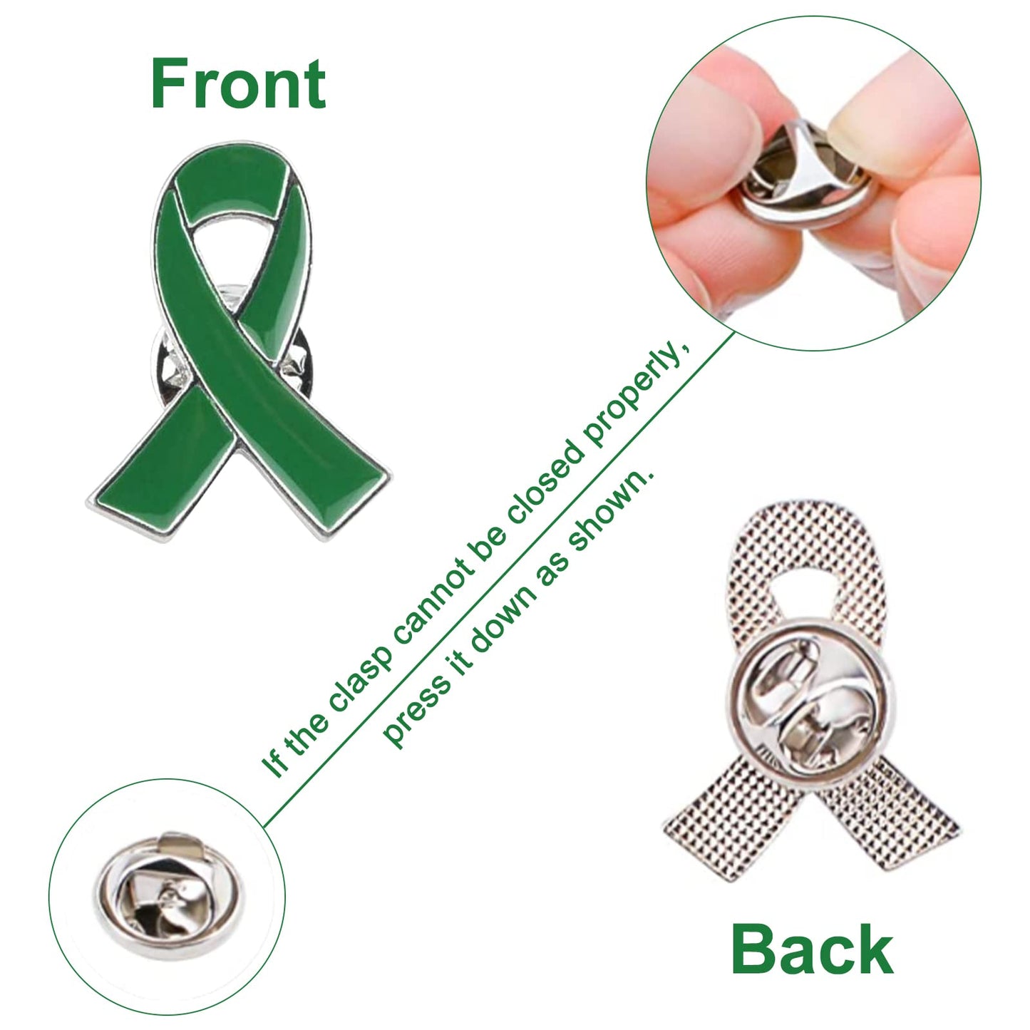 WANDIC 50Pcs Green Ribbon Mental Health Pin Badges Alloy Mental Health Awareness Brooches Liver Cancer Pin Badges Souvenir Brooches for Charity Event(2.5 * 2cm)