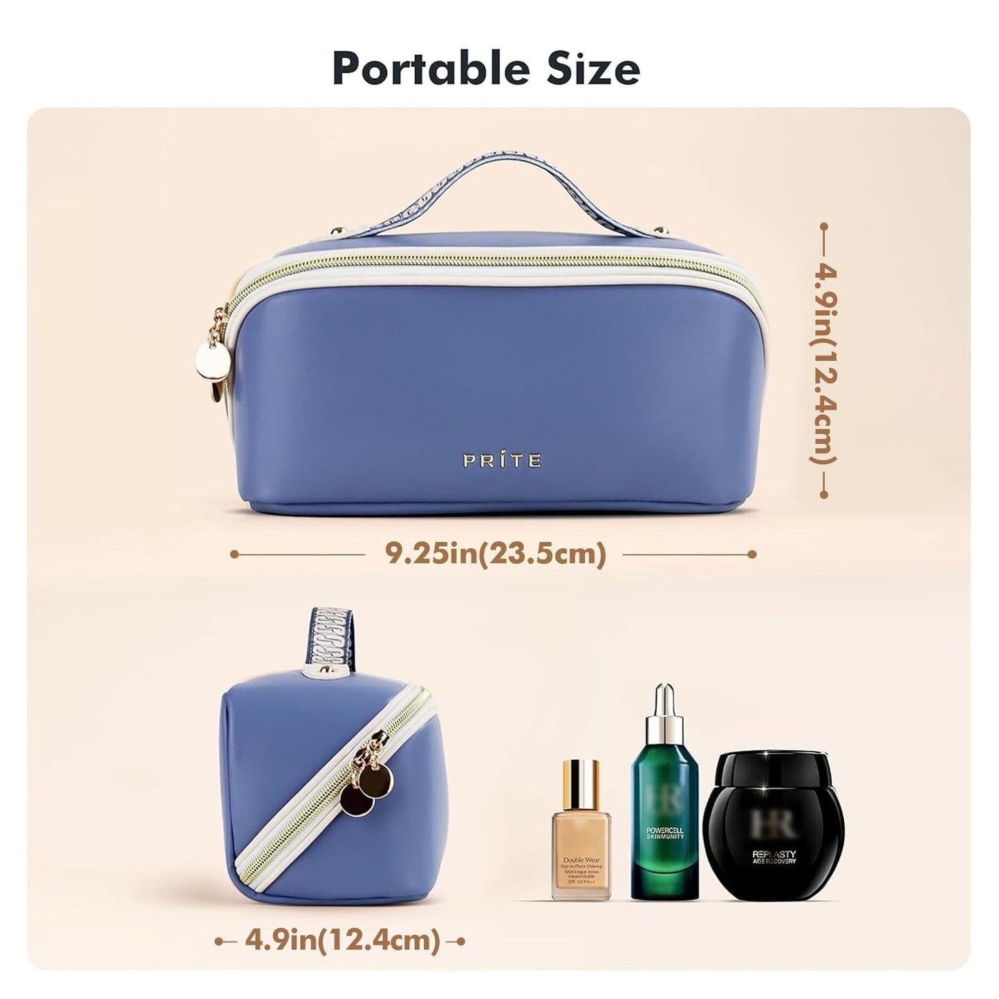 Prite Large Capacity Makeup Bag Portable Travel Cosmetic Bag Waterproof Toiletry Case with Clear Divider and Handle (Blue)