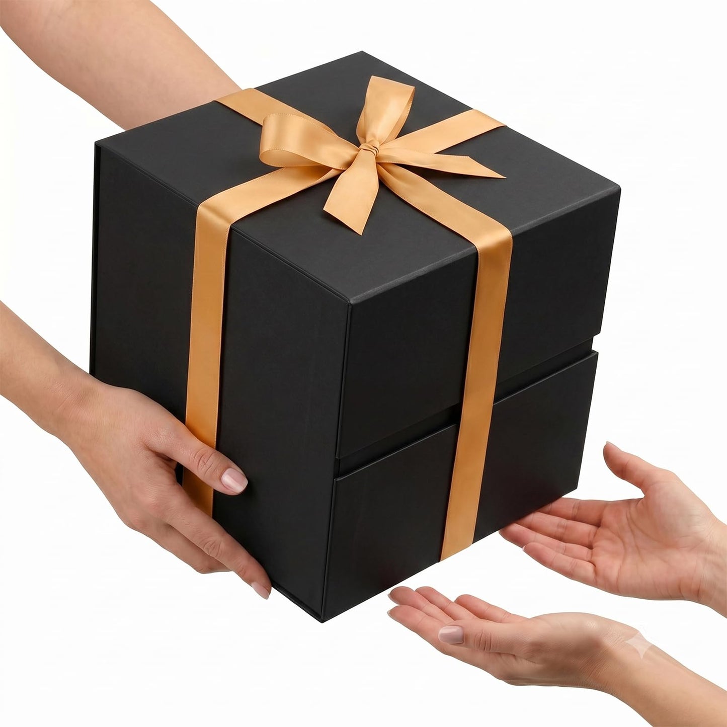 LIFELUM Square Gift Box with Magnetic Lid, Card, Sticker, Ribbon, Shredded Paper Filler for Business, Wedding, Birthdays (Black, square - 10.2 inch, 1 count (Pack of 1))