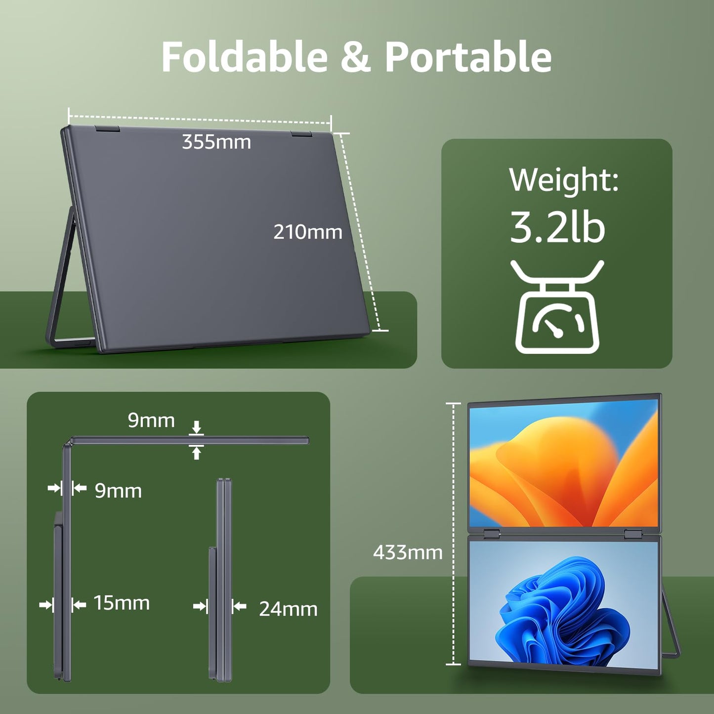 cocopar Portable Monitor 15.6 Inch 1080P Travel Monitor with Speaker HDMI USB-C External Display for Laptop MacBook Surface PC Xbox PS4/5, VESA Mountable, with Cover Stand