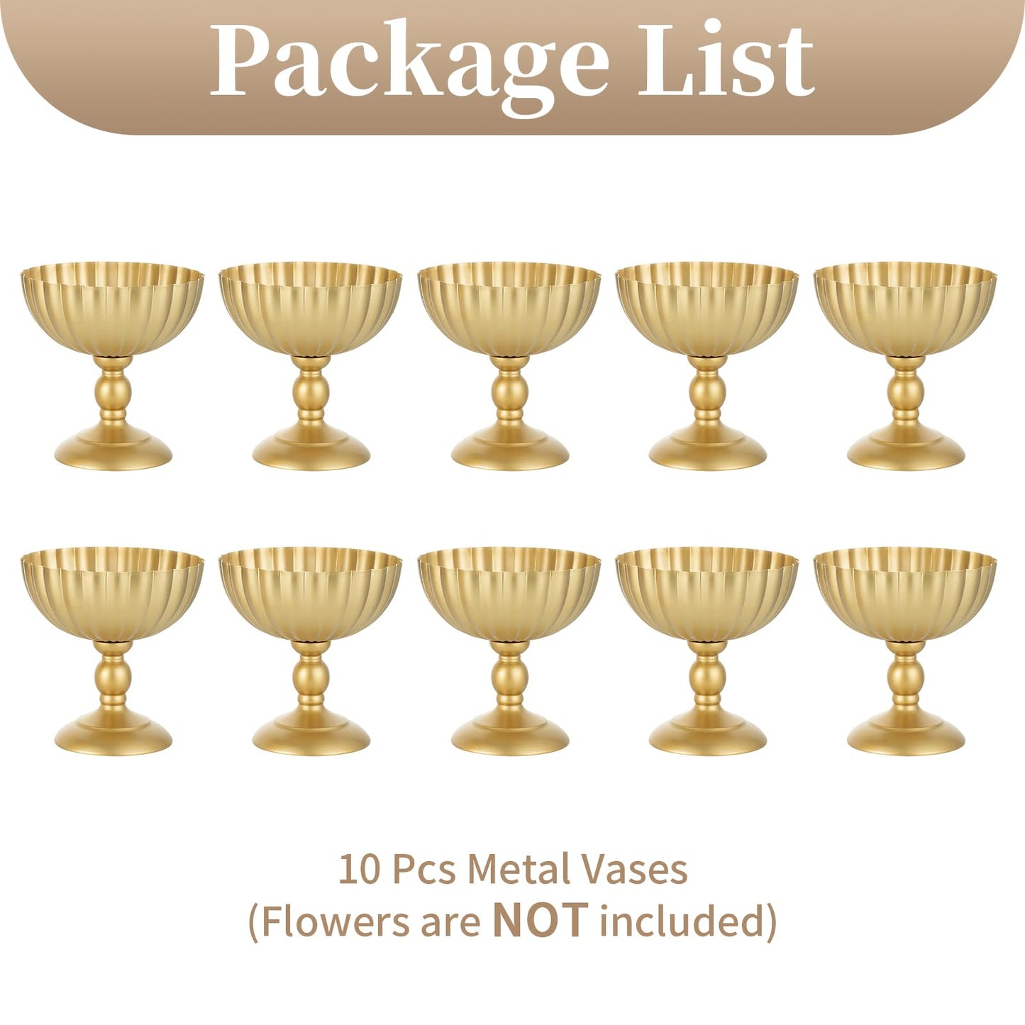 Sziqiqi Urn Vase for Wedding Centrepiece: 7.9in Gold Compote Bowl Vase Table Decorations - Floral Arrangement Pots Set of 10 - Metal Decorative Vases for Party Reception Dinner Table