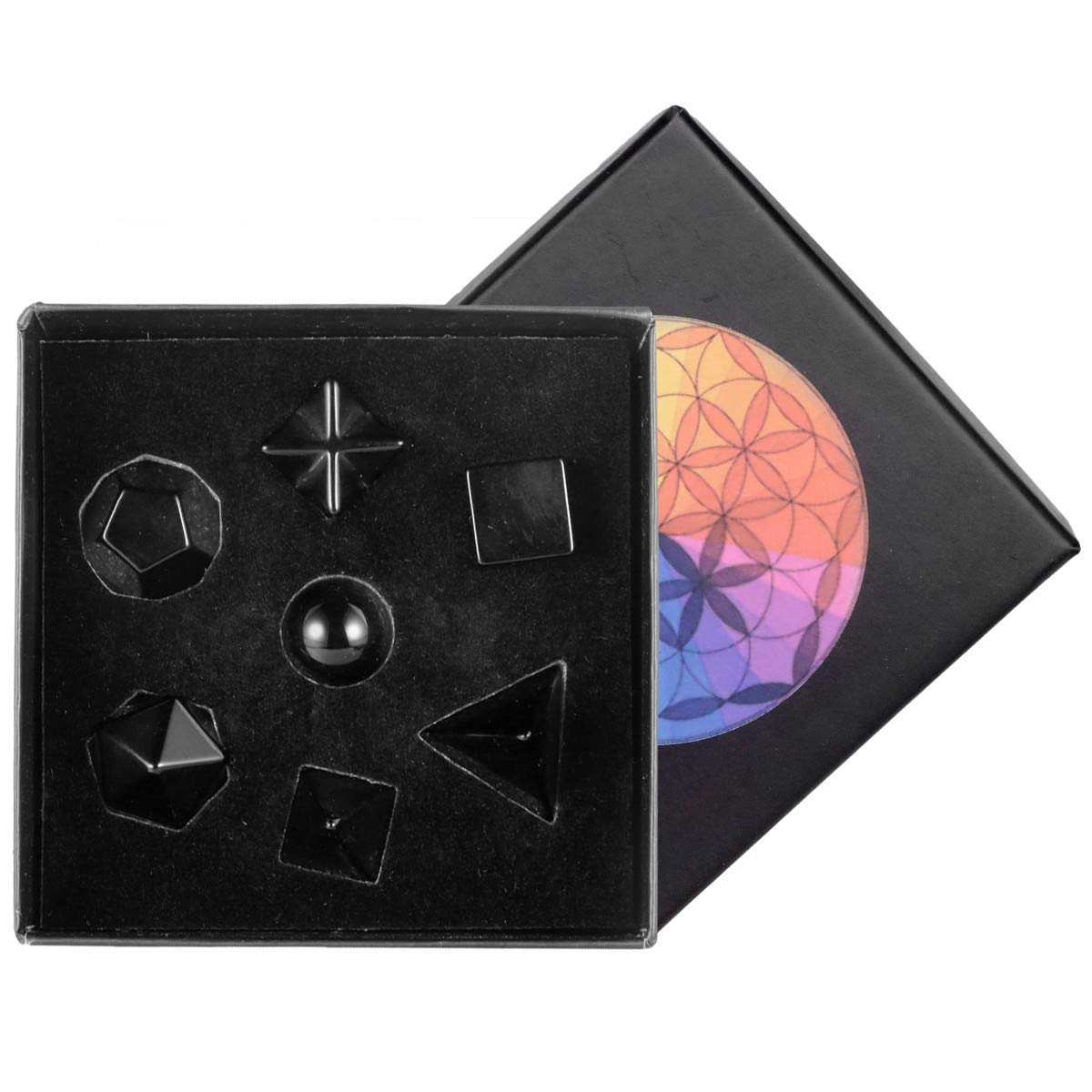 rockcloud Black Obsidian Platonic Solids Sacred Geometry with Merkaba Star Set, Healing Crystal Faceted Gemstones for Meditation Reiki Balancing, Pack of 7