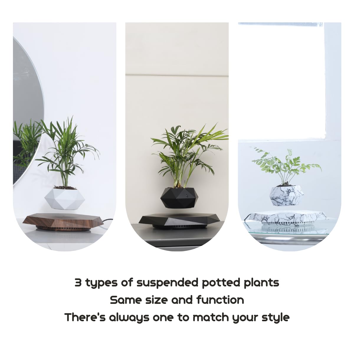 MOOCCI Levitating Plant Pot Floating Plant Potted Plant, Air Bonsai and Artificial Plants, Home Office Desk Decor, Gift for Easter, Mother's, Father's Day(Black