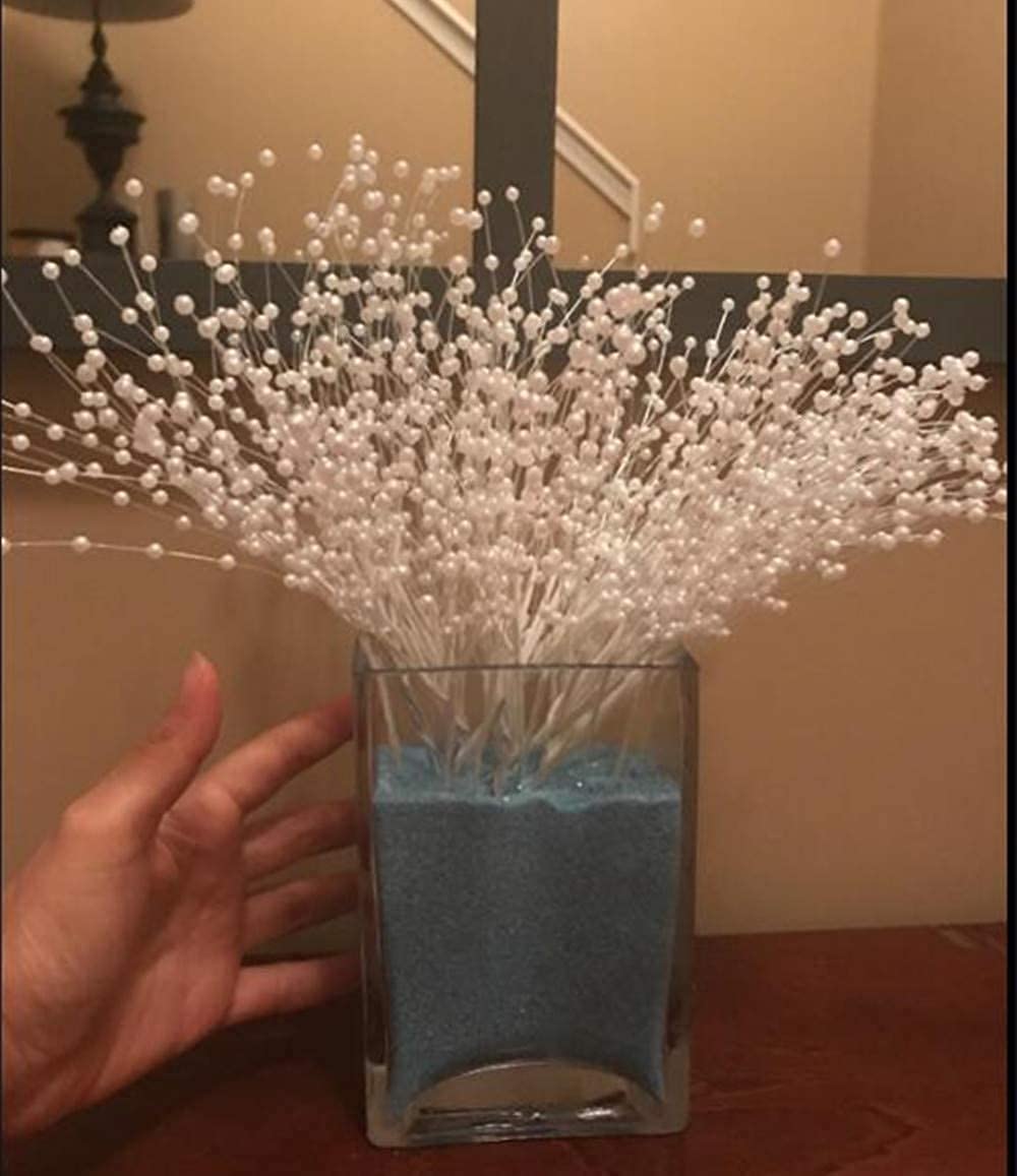 100 Pieces String Pearl Sticks Pearls for Crafts, Artificial Pearls String Beads for Wedding Bridal Flower Bouquet, Wedding Party Table Decor, Corsage, Christmas Garland, DIY Accessories (White)