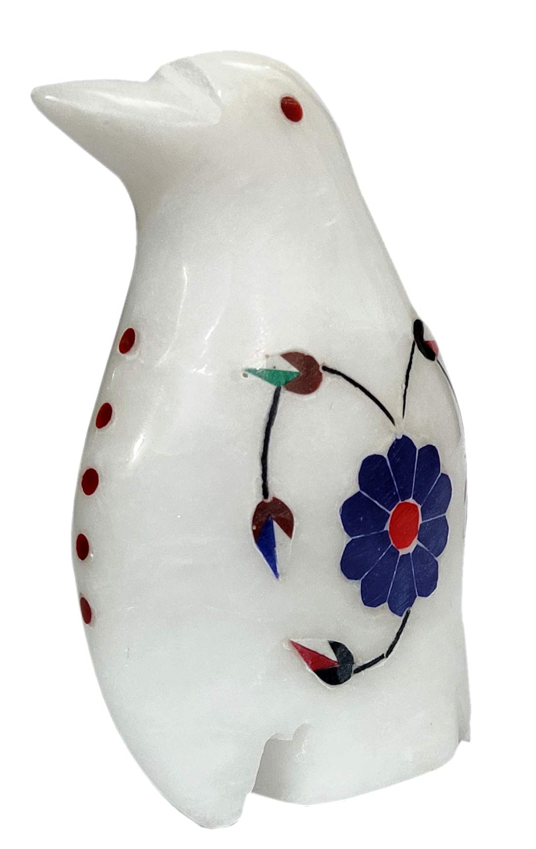 Purpledip Marble Statue 'Perky Penguin': Gemstone Inlay Collectible Showpiece Gift (12110)