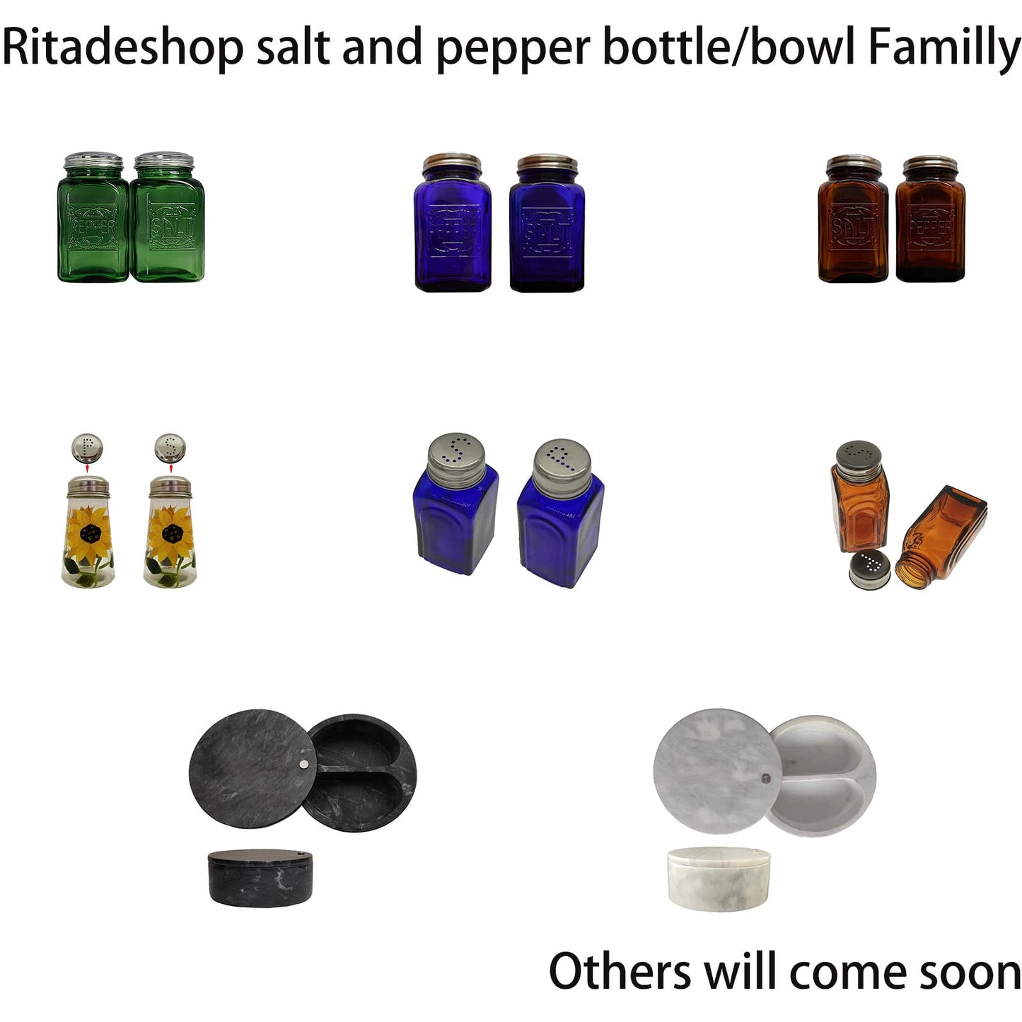 Ritadeshop Salt and Pepper Bowl/Dual Compartment Cellar with Swivel Top for Salt, Spice and Herbs Storage (Gray White)