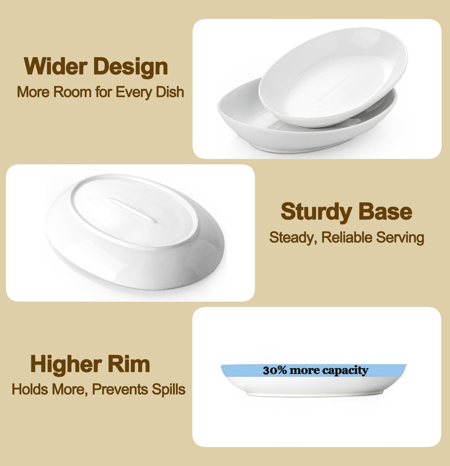 Gacoree 14 Inch Oval Serving Platters Set of 2, Large Wide Ceramic Serving Platter, White Porcelain Serving Trays for Entertaining, Turkey, Steak, Appetizers, Pasta, Salad