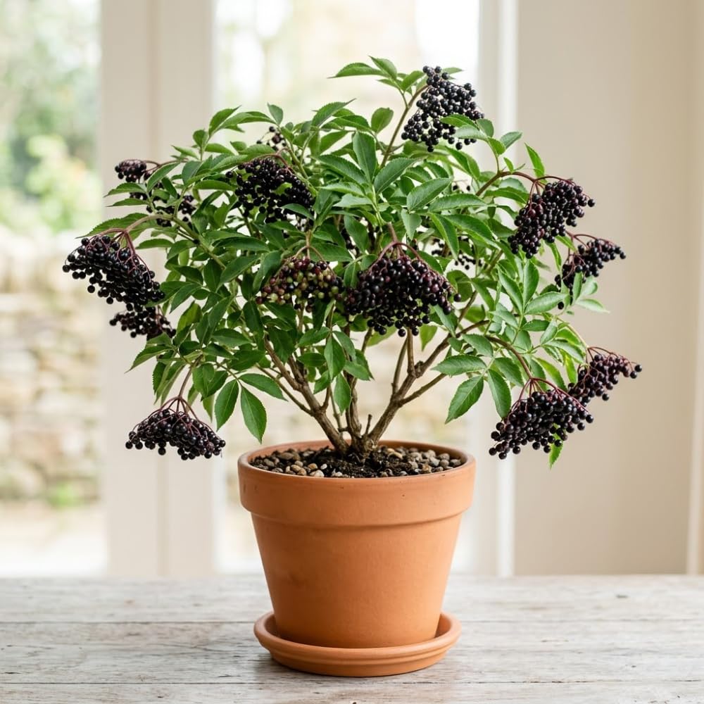 Elderberry Plant for Planting, Elderberry Plant Live, Rooted in 1 Gallon Pot, 2-3 Feet Tall, Cold Hardy Fruit Plant, Edible Berry for Planting
