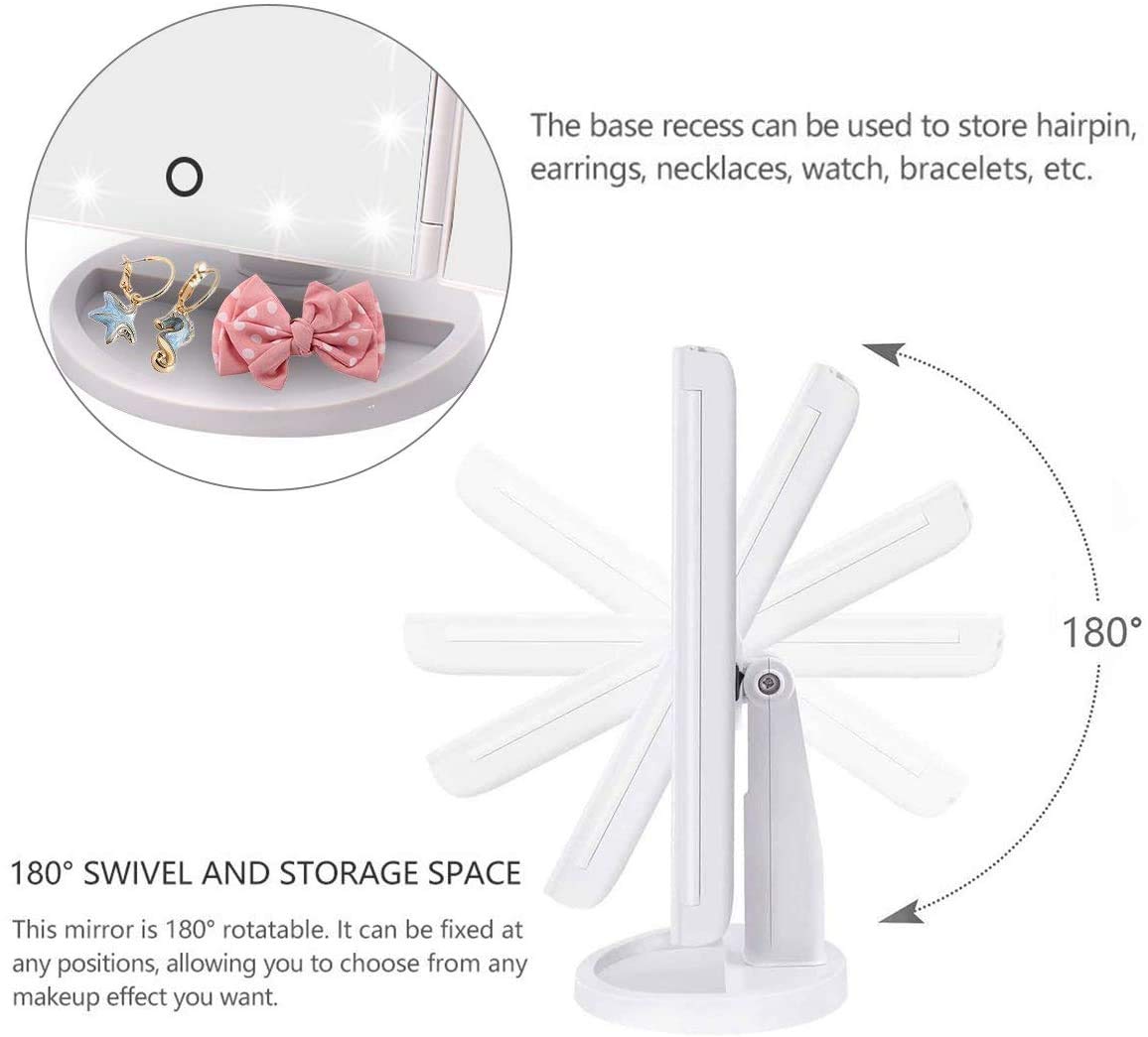 WEILY Makeup Mirror, 1x /2x/3x Trifold Makeup Mirror with 21 LED Lights and Adjustable Touch Screen Mirrors Cosmetic Countertop Mirrors (White)