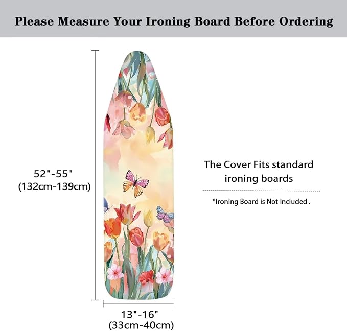 Sprowallow Tulip Butterfly Ironing Board Cover and Pad 15x54 Inch Standard Size