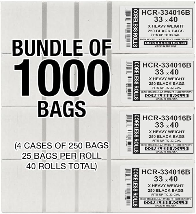 Aluf Plastics High Density Trash Bags, 33 Gallon, 16 Micron,