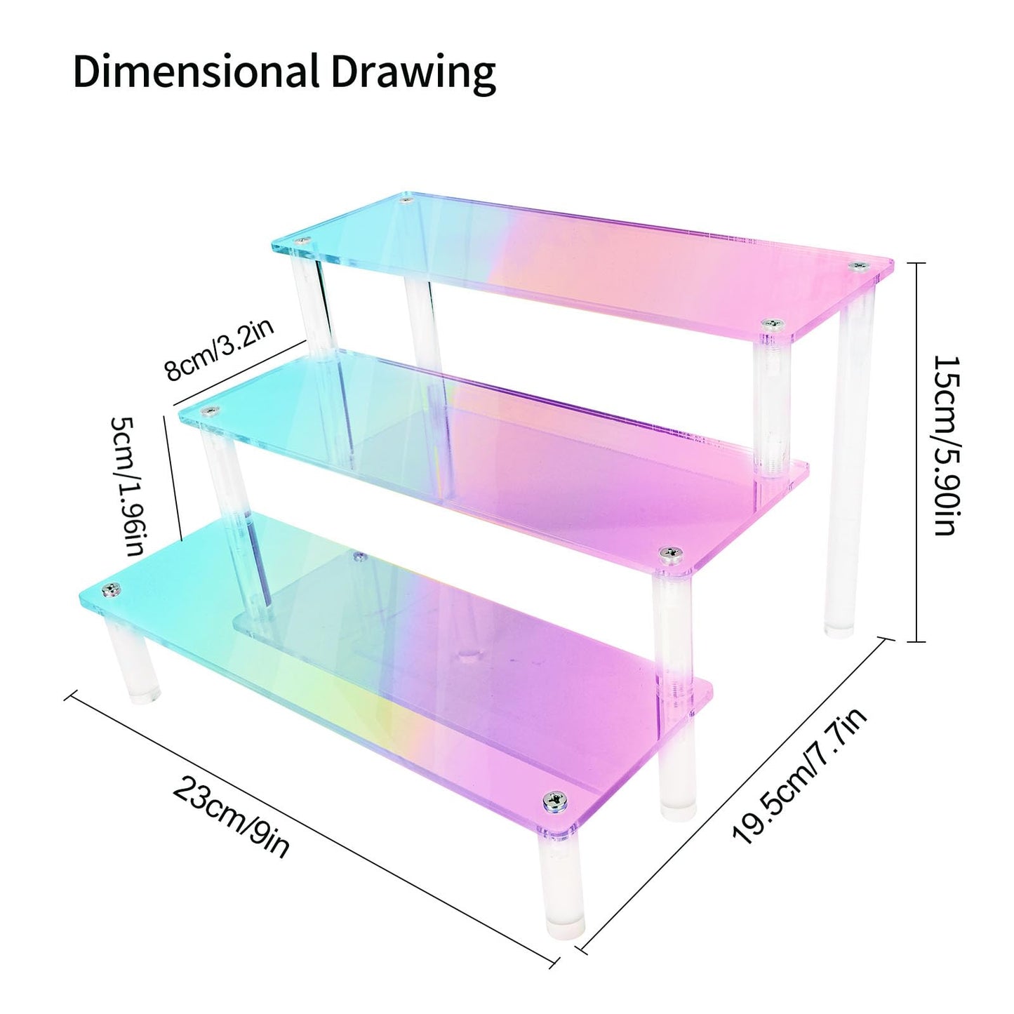 RICIPUSO Acrylic Display Stand, 3 Tier Iridescent Display Risers for Funko POP Figures, 9" Cupcakes Stand, Perfume Organizer, Riser for Display, Dessert Stand, Ornament Display Stand