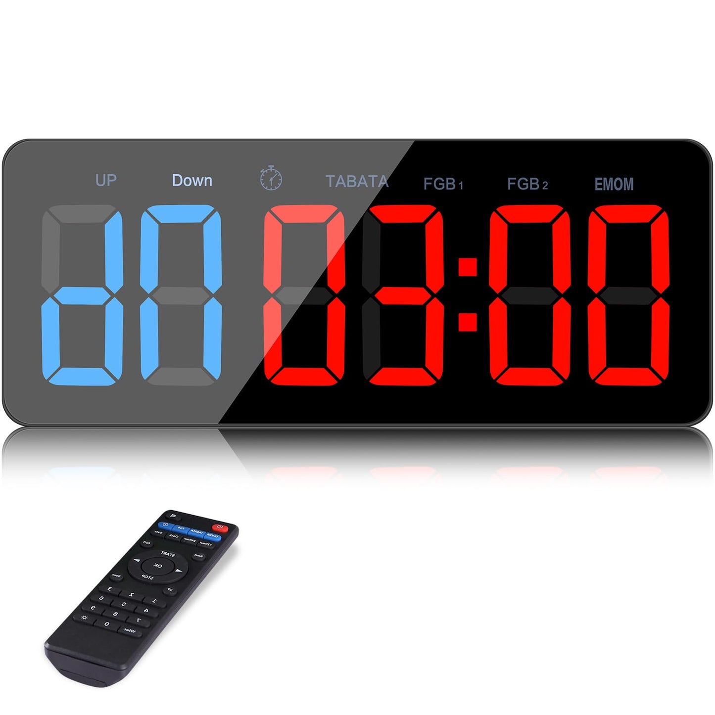 PELLOR Upgraded Gym Timer Clock for FBG/EMOM/Tabata, Interval Timer with Function Modes Display, Countdown/Up Stopwatch Clock for Sports,Home Gym,Yoga,Boxing,Garage,Office,Classroom