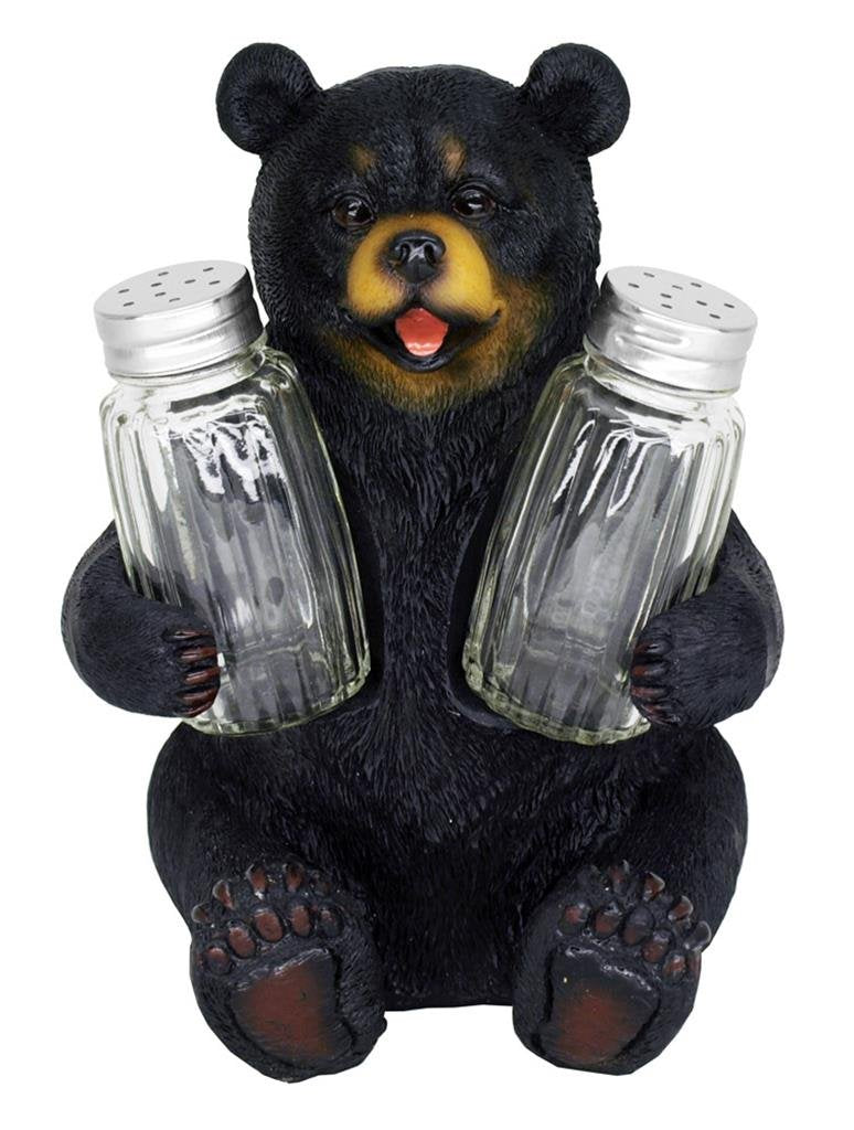 DWK Bear-Shaped Salt and Pepper Shaker Set, 6.25" Black Resin