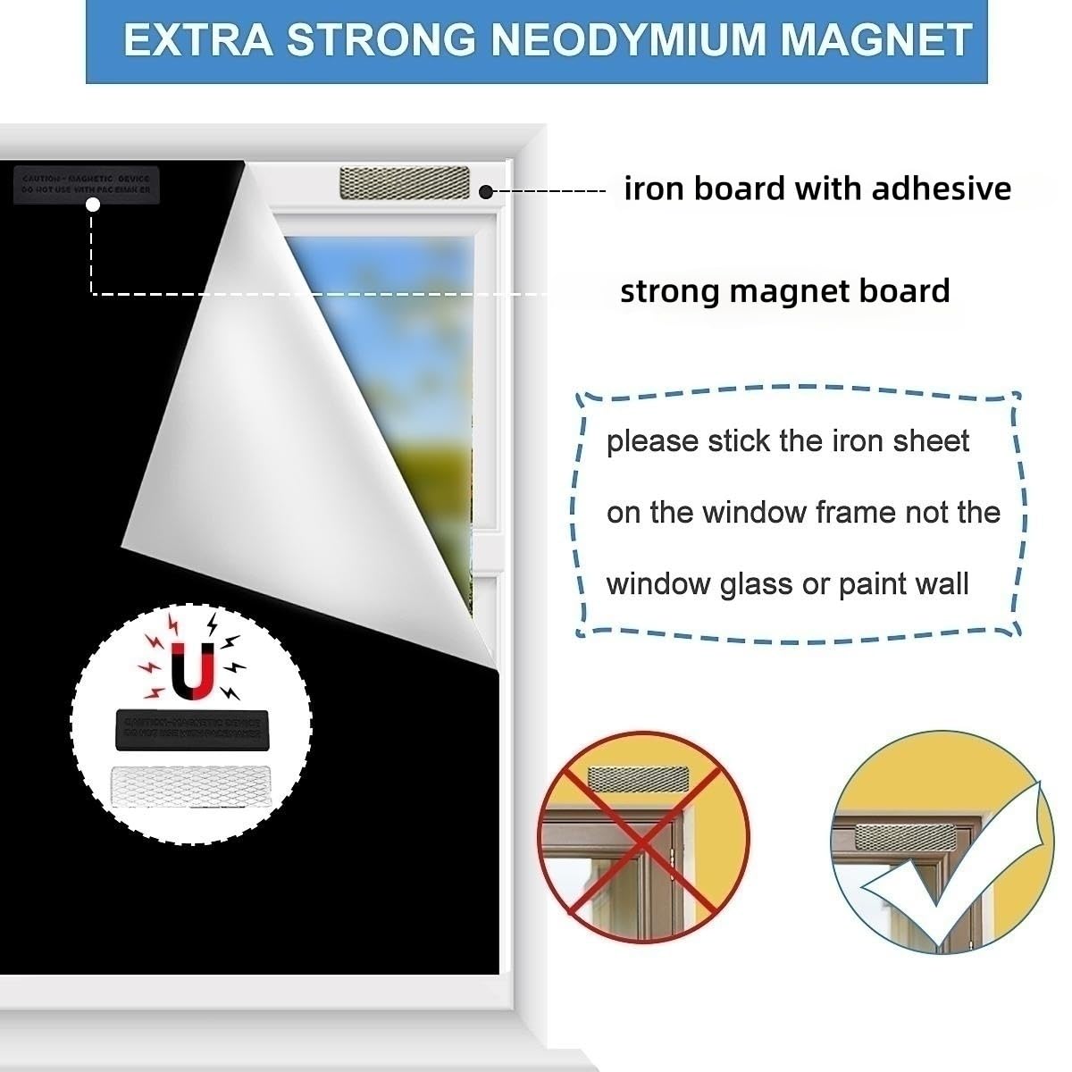 100% Blackout Blind Magnetic Window Cover 118 x 57Inch,No Drill,Cut Any Size/Shape,Portable Black Out Shades Curtains for Nursery Bedroom,Rv,Media Room with Magnetic Closure