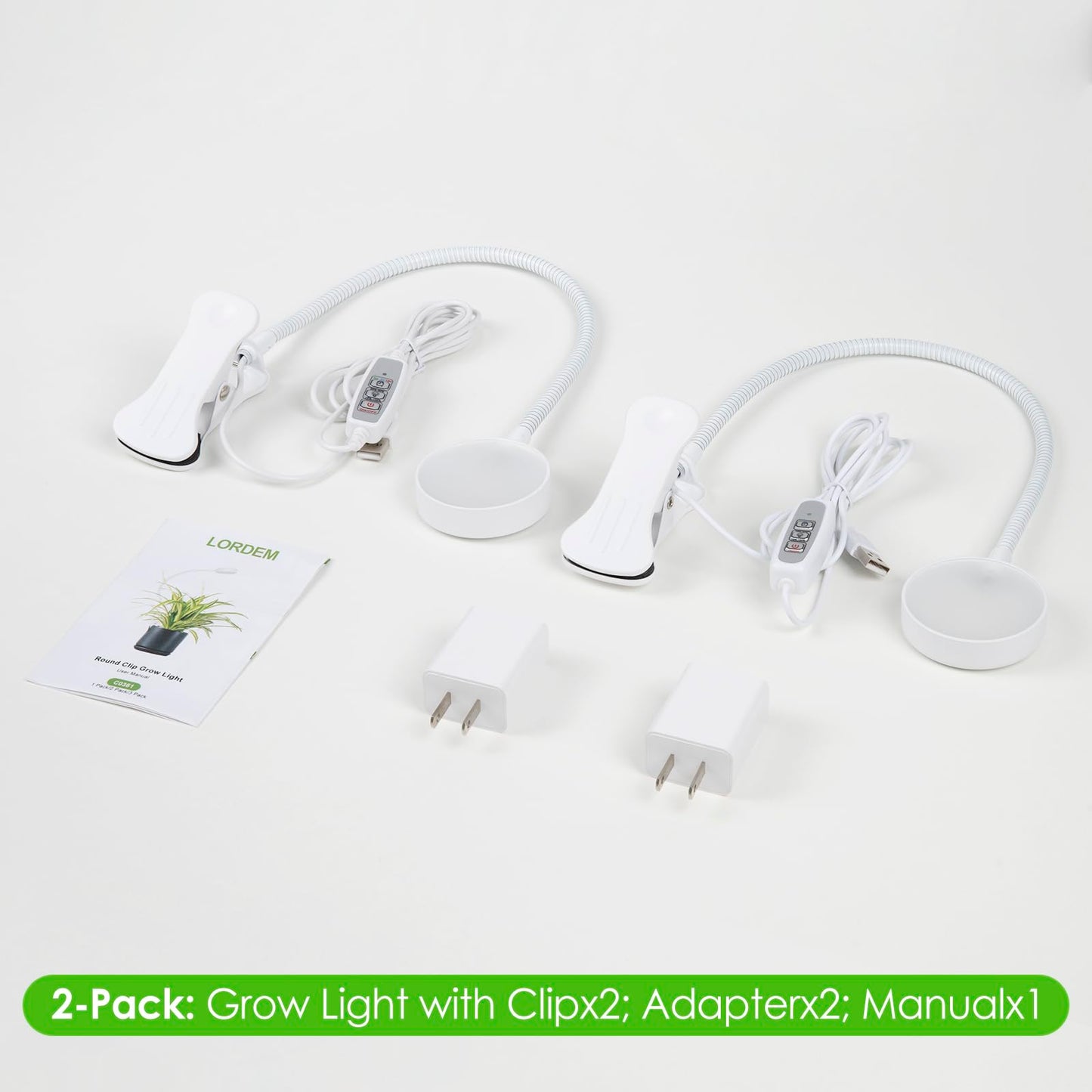 LORDEM Small Pot Clip Grow Light, Full Spectrum LED Plant Grow Lamp for Indoor Growing, Auto On/Off Timer 4/8/12H, Plant Light with 4 Dimmable Brightness Levels, Ideal for Small Indoor Plants, 2 Pack