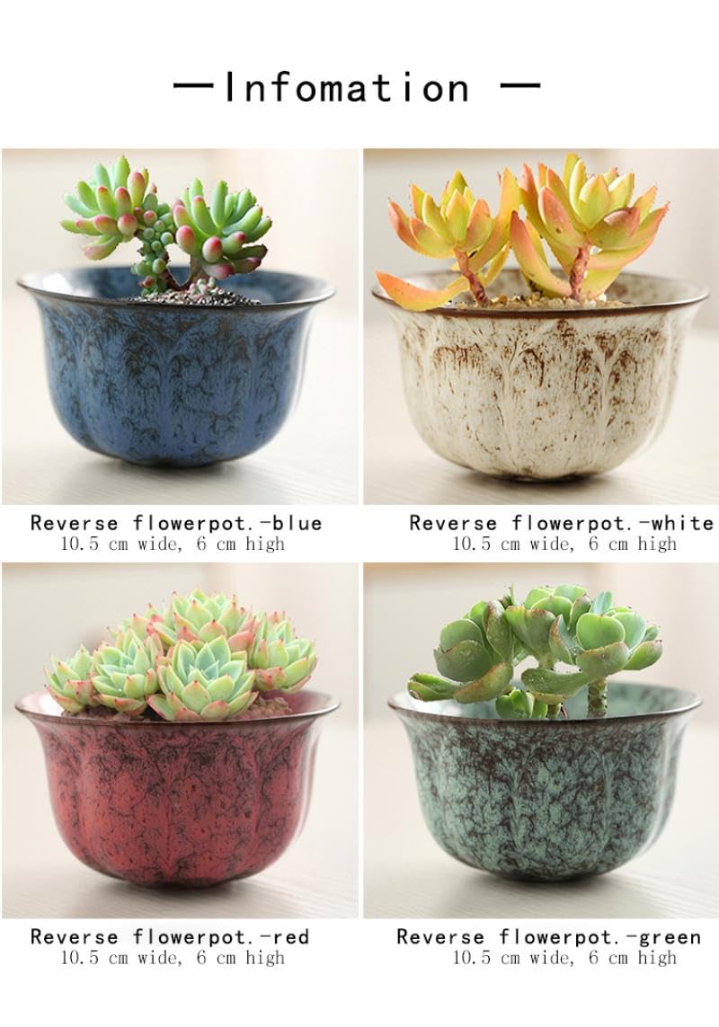 Rkrouco Ceramic Plants Pots 3 Inch Set of 4 Flower Pots with Drainage and Bamboo Tray for Indoor/Outdoor Small House Plants,Foliage Plant