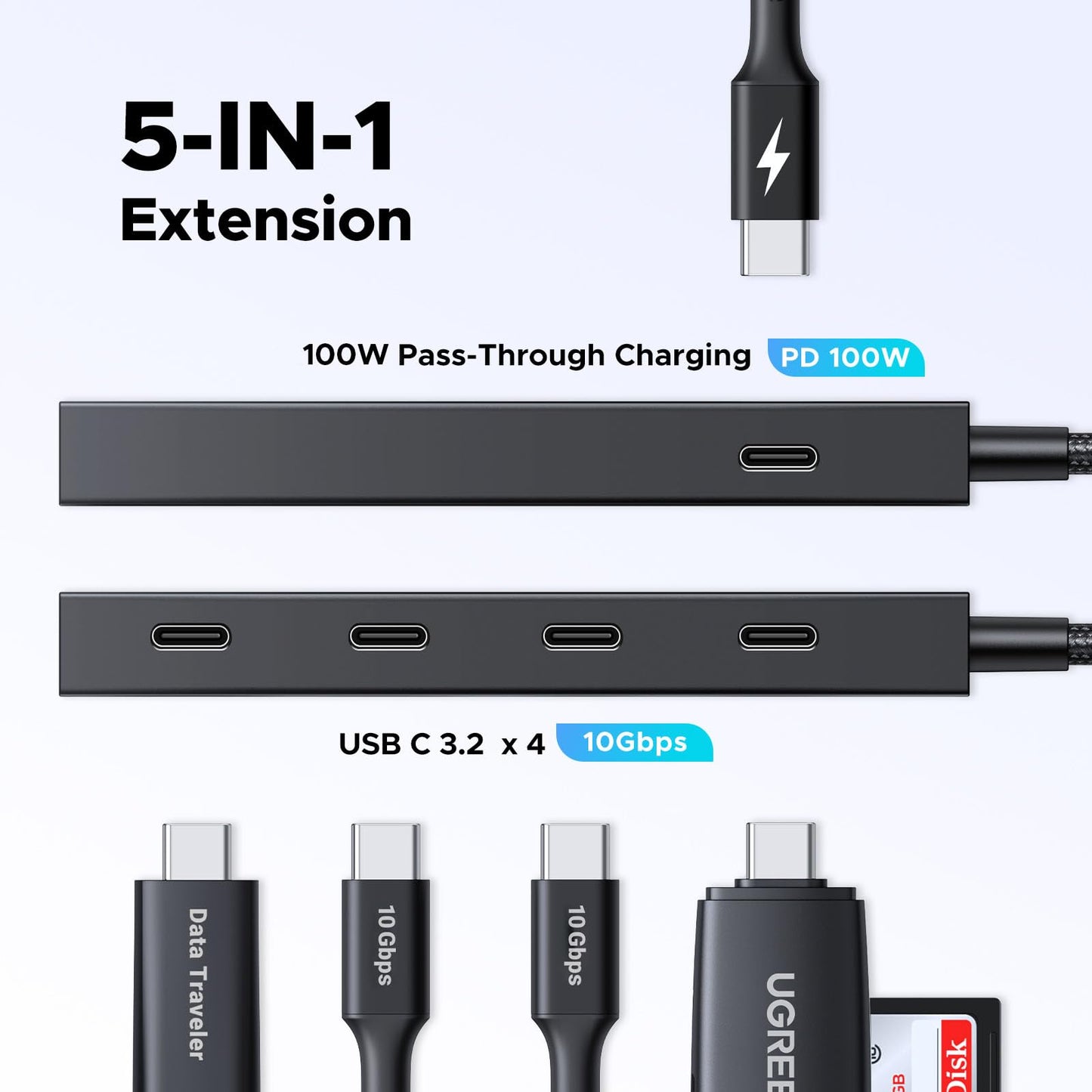 UGREEN 10Gbps USB C Hub, USB-C Splitter with 4 USB C Port,100W PD Compatible with MacBook Pro, MacBook Air, iPad Pro, and iPhone 16/17, Plug and Play