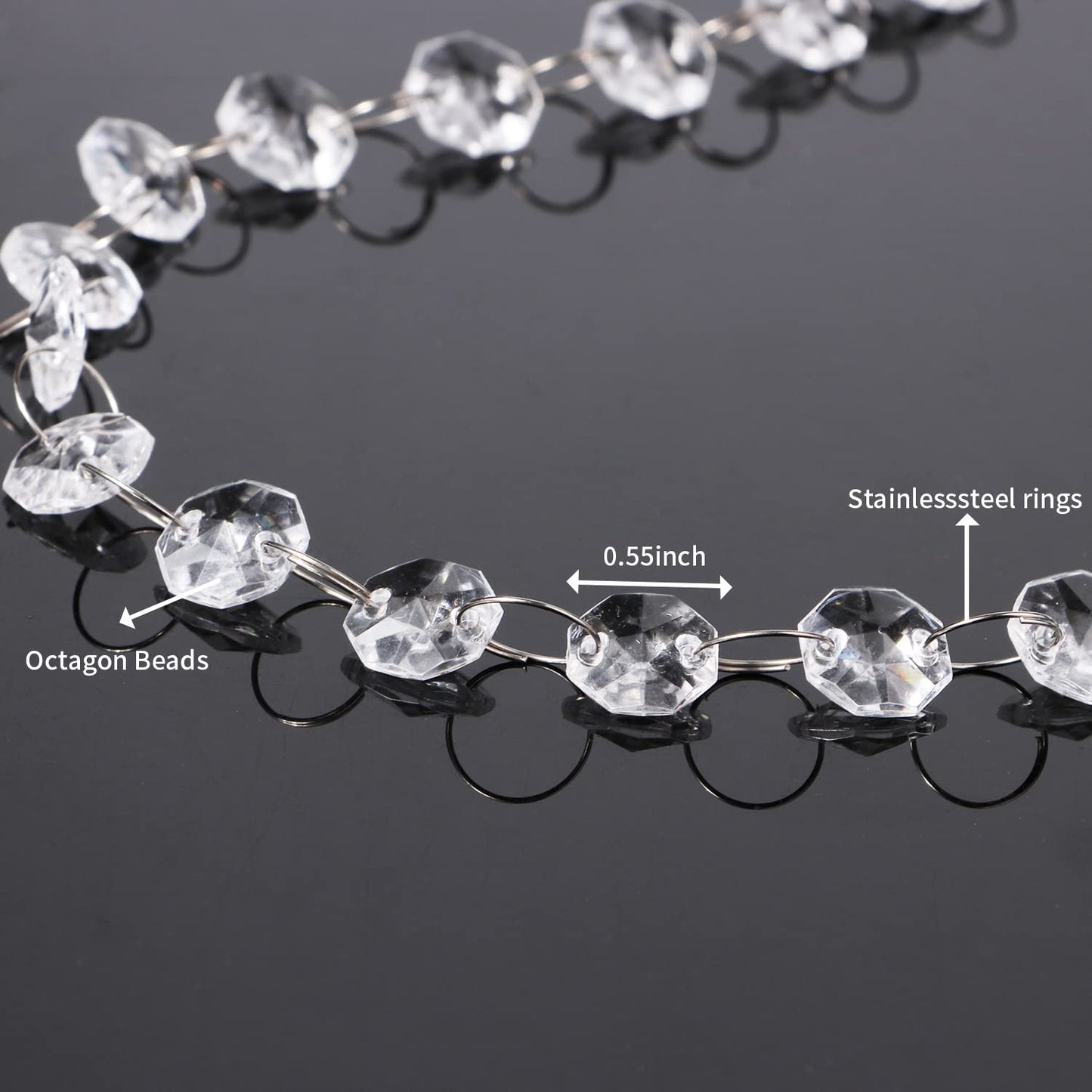16.5 Feet Hanging Clear 14mm Daimond Acrylic Crystal Garland for Manzanita Tree Centerpiece, Chandelier Bead Lamp Chain, Christmas/Wedding Party Decoration and DIY Craft Jewelry Decoration