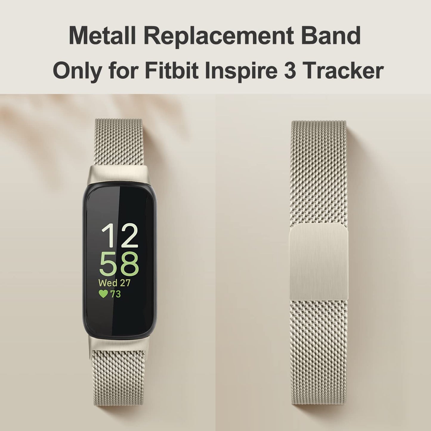Vanjua for Fitbit Inspire 3 Bands Women Men, Stainless Steel Metal Mesh Loop Adjustable Magnetic Wristband Replacement Straps Compatible with Fitbit Inspire 3 Fitness Tracker (Champagne Gold)
