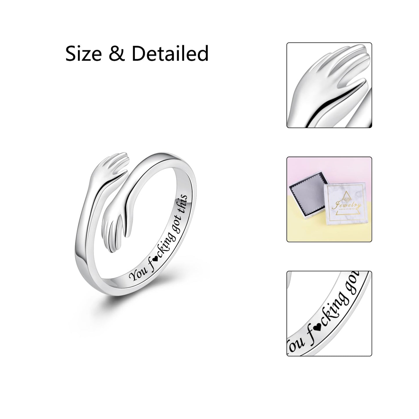 ACJFA Hug Rings for Women Sterling Silver Adjustable Ring Thumb Ring Birthday Mother Gifts Jewelry(You * got this)