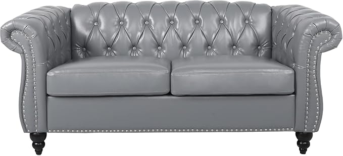 Mid-Century 2 Seater Sofa, Faux Leather Loveseat