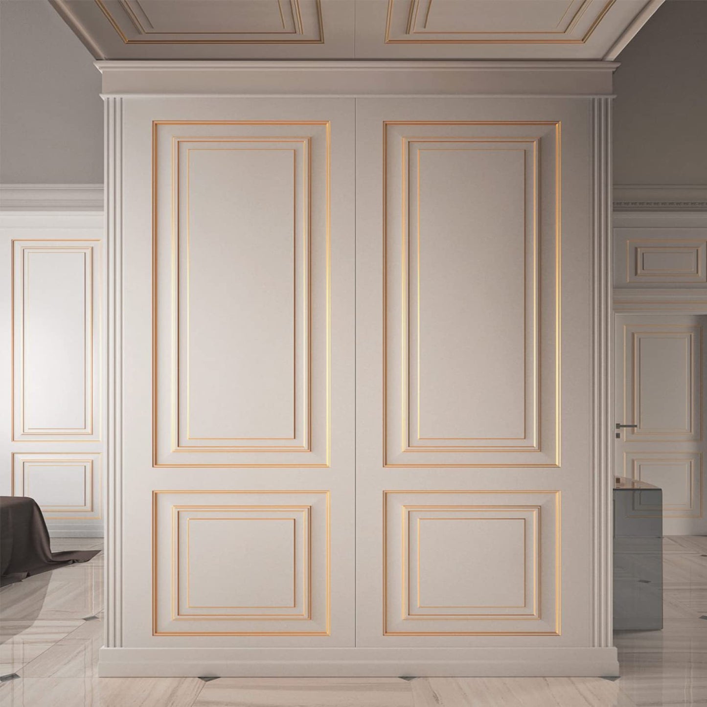 Gold Molding Trim Peel and Stick, Flexible Mirror Border Design, Wall Ceiling Floor Cabinet Tile Edge Moulding, 5m x 2cm
