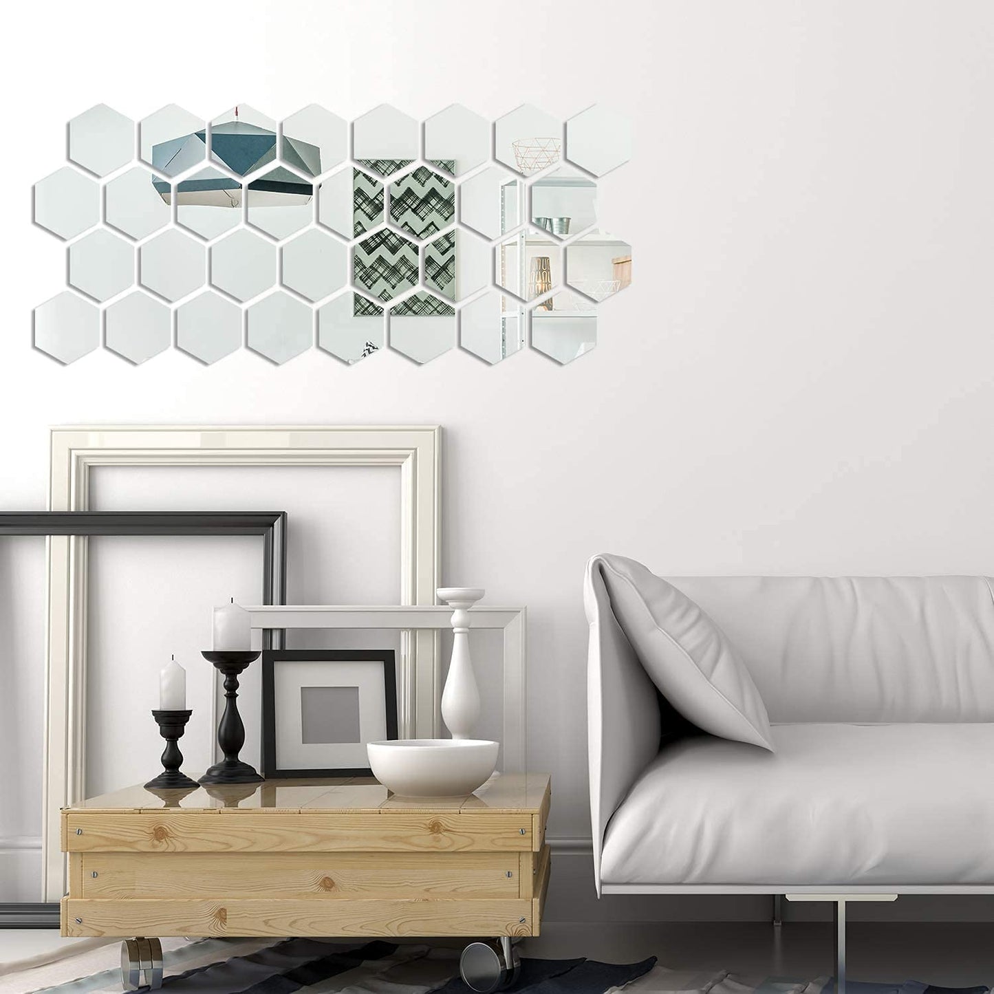 Shappy 24 Pieces Hexagon Mirror Wall Sticker Removable Acrylic Mirror Setting Wall Sticker Decal Honey Comb Decal for Living Room Bedroom Home Decor(12.6 x 11 x 6.3 cm)