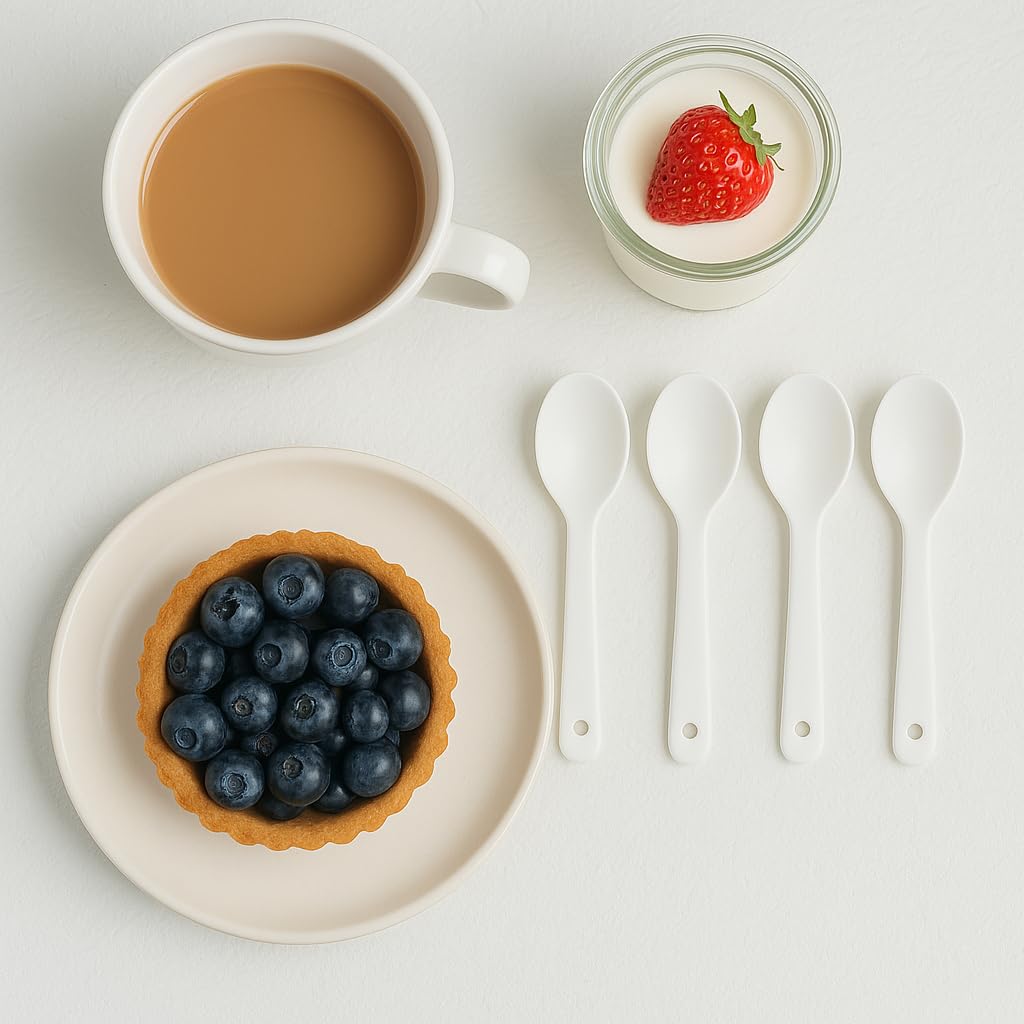 PTORIZNY 4 Pcs Demitasse Espresso Spoons, 5.43” Porcelain Coffee Spoon, Mini Sauce Spoons, Small Ceramic Teaspoon, Tiny Spoon for Dessert Appetizer Tasting Ice cream and Yogurt (White)