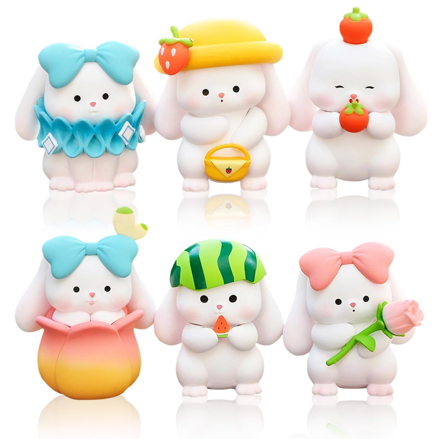 GGJQQDM Cosplay Rabbit Figure Set Cute Anime Desktop Decoration Ornament Kawaii Anime Figure Fan Birthday Gift Collection 1.6x2.2IN (6PCS)