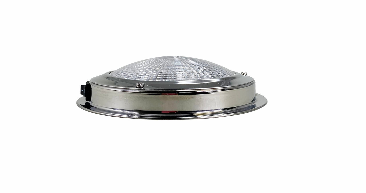 Pactrade Marine Dome Light 12V - 4-Inch Lens, Cool White LED | Stainless Steel Boat Light with Built-In Rocker Switch, Surface Mount | RV, Trailer, Boat Interior Lights, Marine Lights
