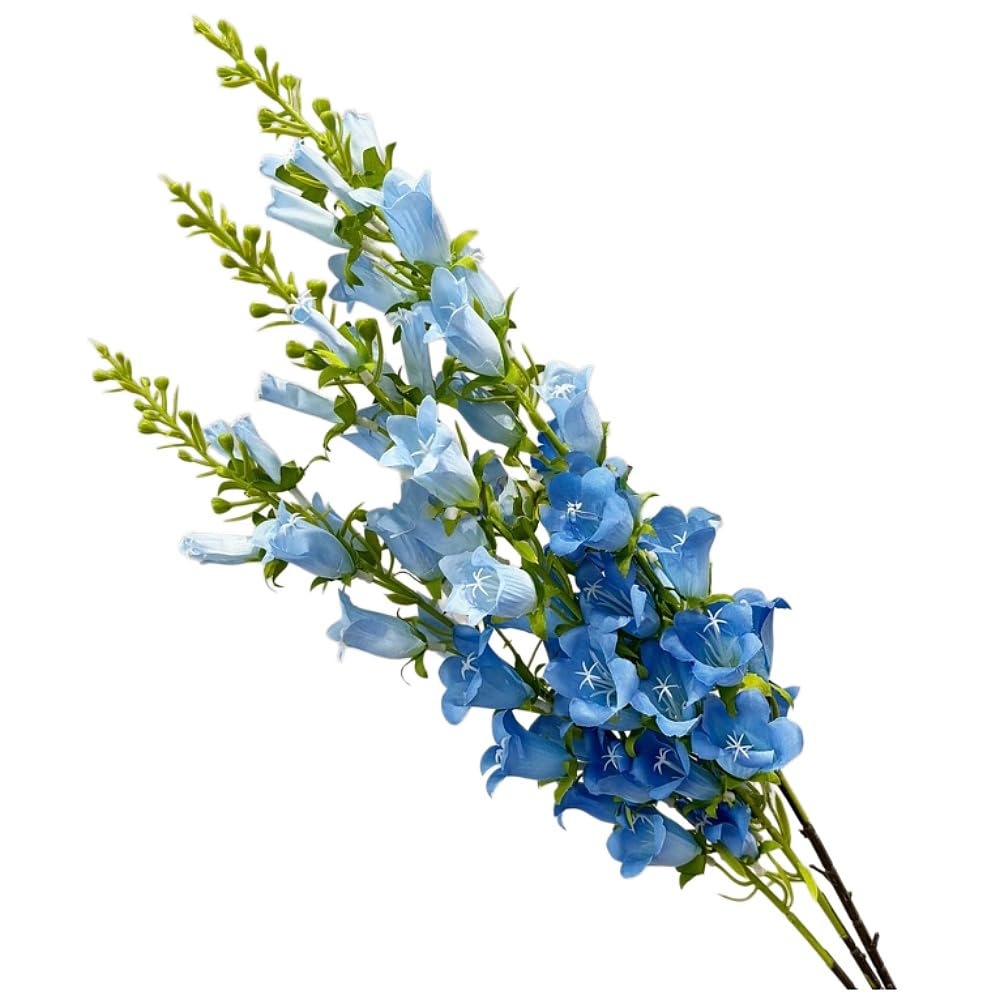 Naeutop Lily of The Valley Artificial Flowers,3Pcs 40" Bulk Fake Silk Bell Flowers Wind Chime Orchid with Long Stems,Large Faux Florals for Home, Garden, Wedding Decoration (Blue)