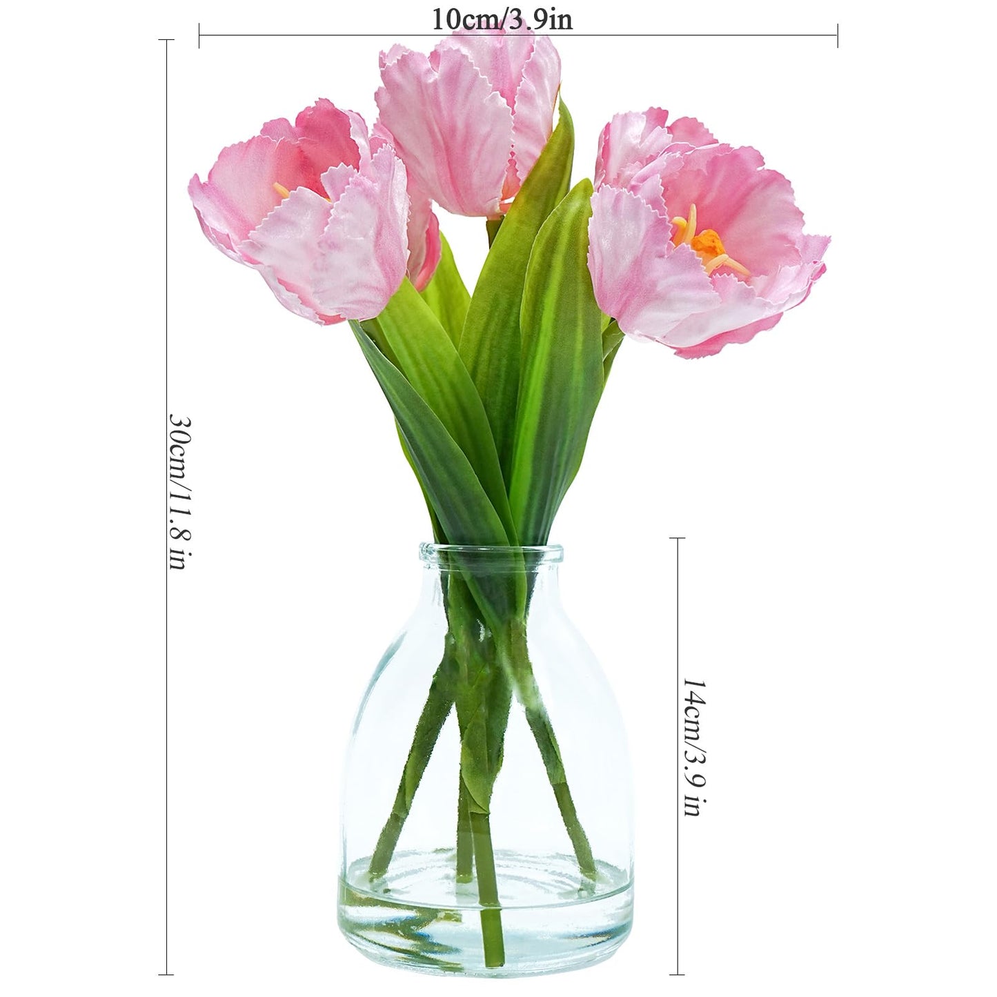 EVERLNESTIO 3D Printed Real Touch Artificial Flowers with Vase, 5 Pcs Pink Parrot Tulips Arrangement, Ruffled Edges Silk Tulip Floral Centerpieces for Dining Table, Home Office Aesthetic Room Decor
