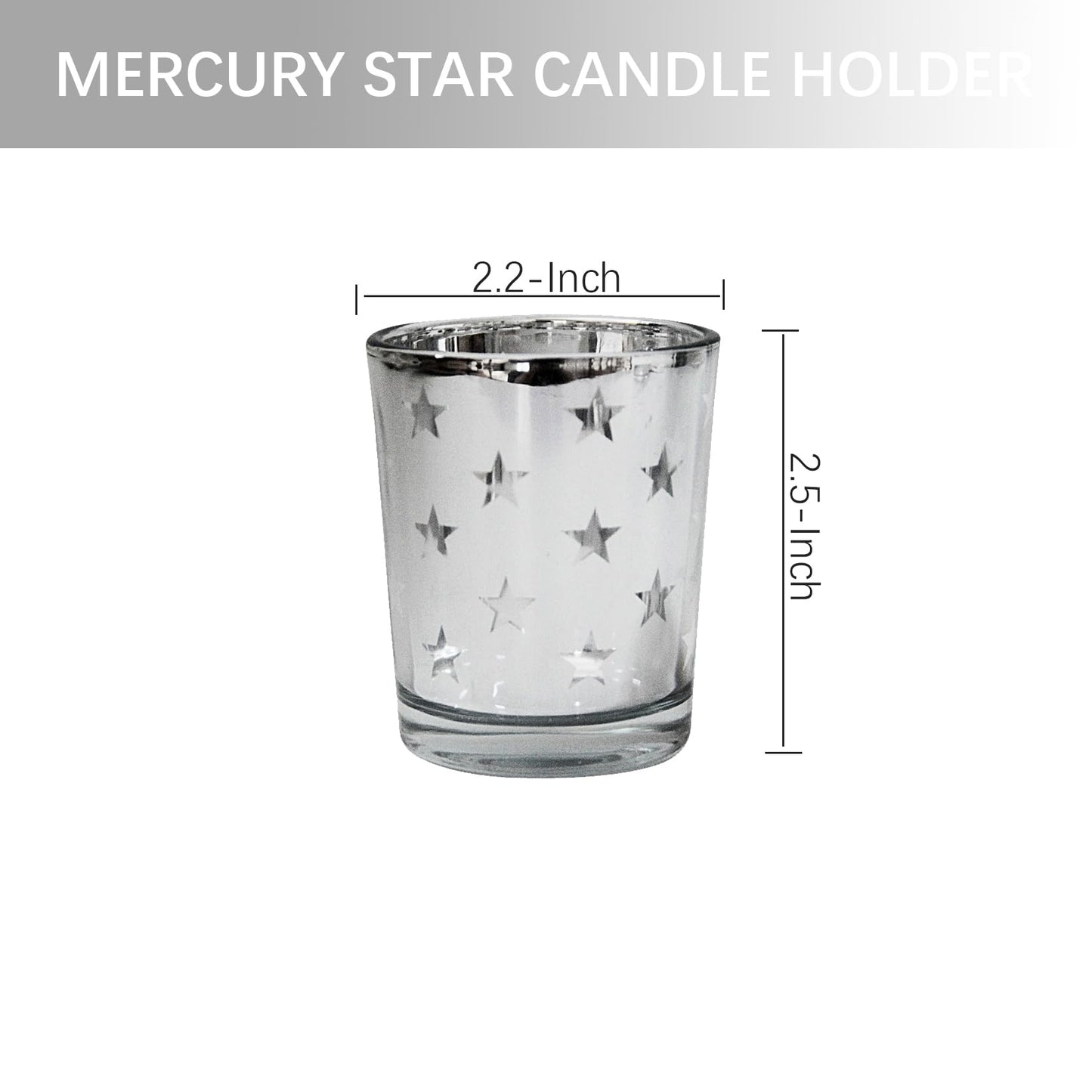 QIAOIDEA Mercury Votive Candle Holder Set of 6, Star Design Silver Mercury Glass Tealight Candle Holders, Perfect for Home, Parties, and Wedding Décor