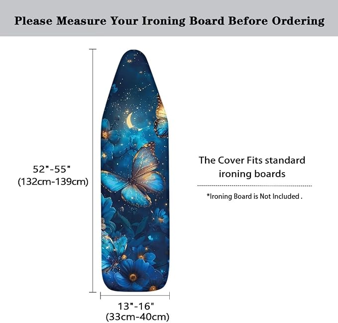 Blue Butterfly Ironing Board Cover, Resist Scorching and Staining, 15x54 Heavy
