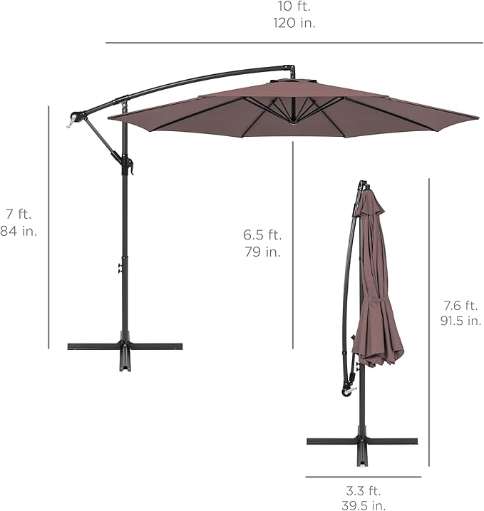 Best Choice Products 10ft Offset Hanging Market Patio Umbrella w/Easy Tilt Adjustment, Polyester Shade, 8 Ribs for Backyard, Poolside, Lawn and Garden - Deep Taupe