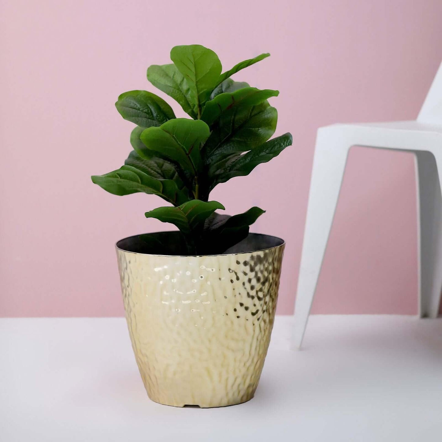 Efavormart 11" Gold Polypropylene Planter Pot Indoor, Flower Pot for Plants with Metallic Hammered Design