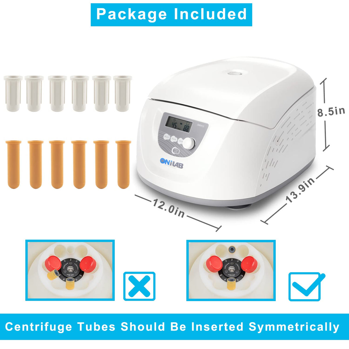 ONiLAB Lab benchtop Centrifuge Machine 6x50mL, 6X 15mL/10mL/7mL/1.5-5ml, Digital Desktop Lab Centrifuge, Timer 30sec-99min, Speed 300-4000rpm(Max. 1800xg)