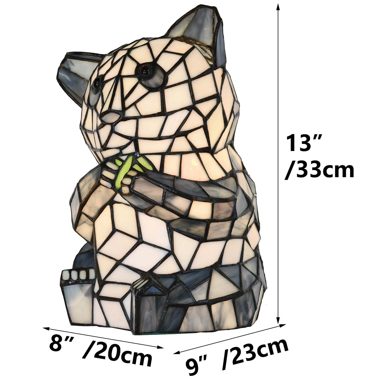 Bieye L10831 Sitting Panda Bear Eating Bamboo Shoots Tiffany Style Stained Glass Accent Table Lamp Night Light for Bedside Living Room Decoration