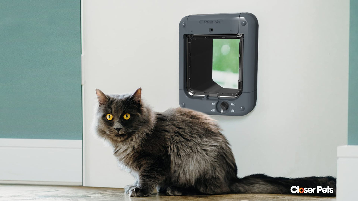 Closer Pets Microchip Activated Cat Door for Entry Control of up to 30 Cats - ISO and AVID Compatible - (Grey)