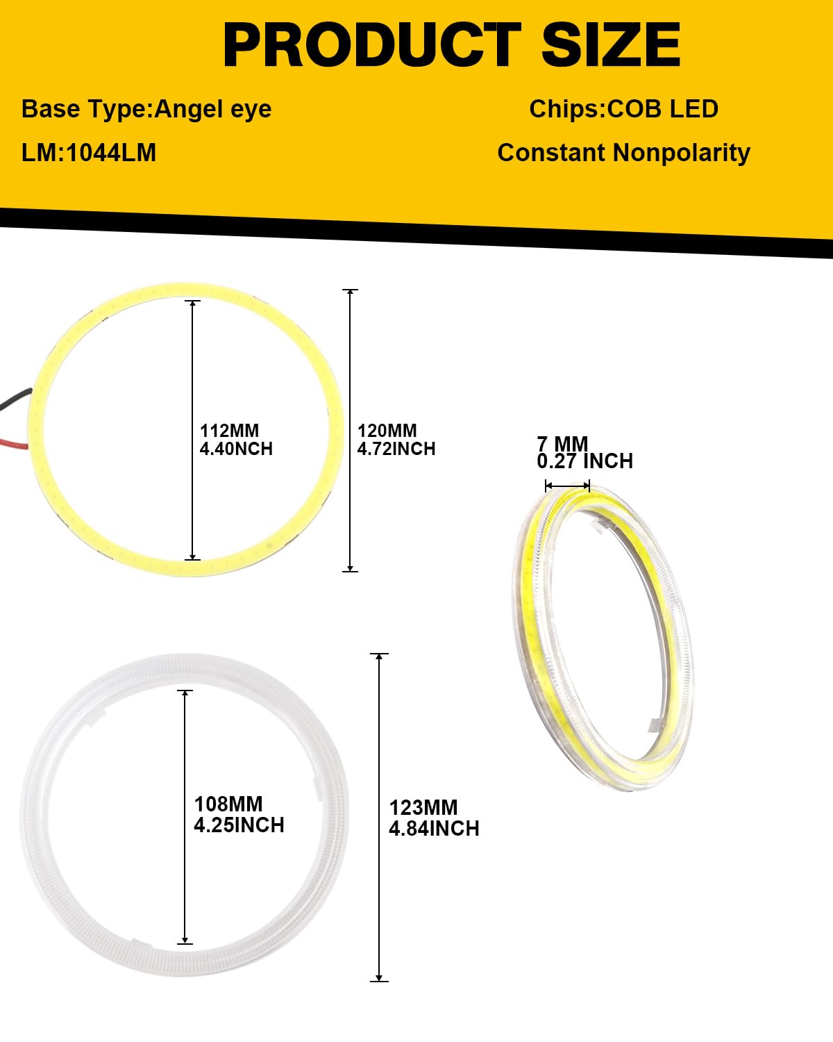Qasim 1-Pair White 120MM 93SMD COB LED Halo Ring Angel Eyes Led Headlight Warning Light with lampshade Cover 12V 24V